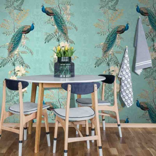 Chinoiserie Peacock Flowers – Teal
